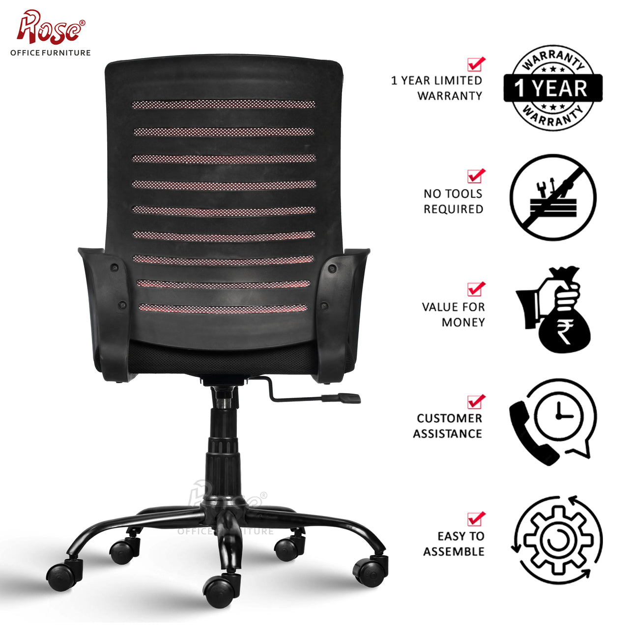 Mesh Mid-Back Ergonomic Office Chair (Elite) (Red & Black)