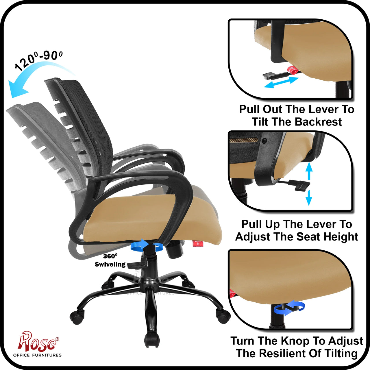 Mesh Mid-Back Ergonomic Office Chair (Elite) (Rust)