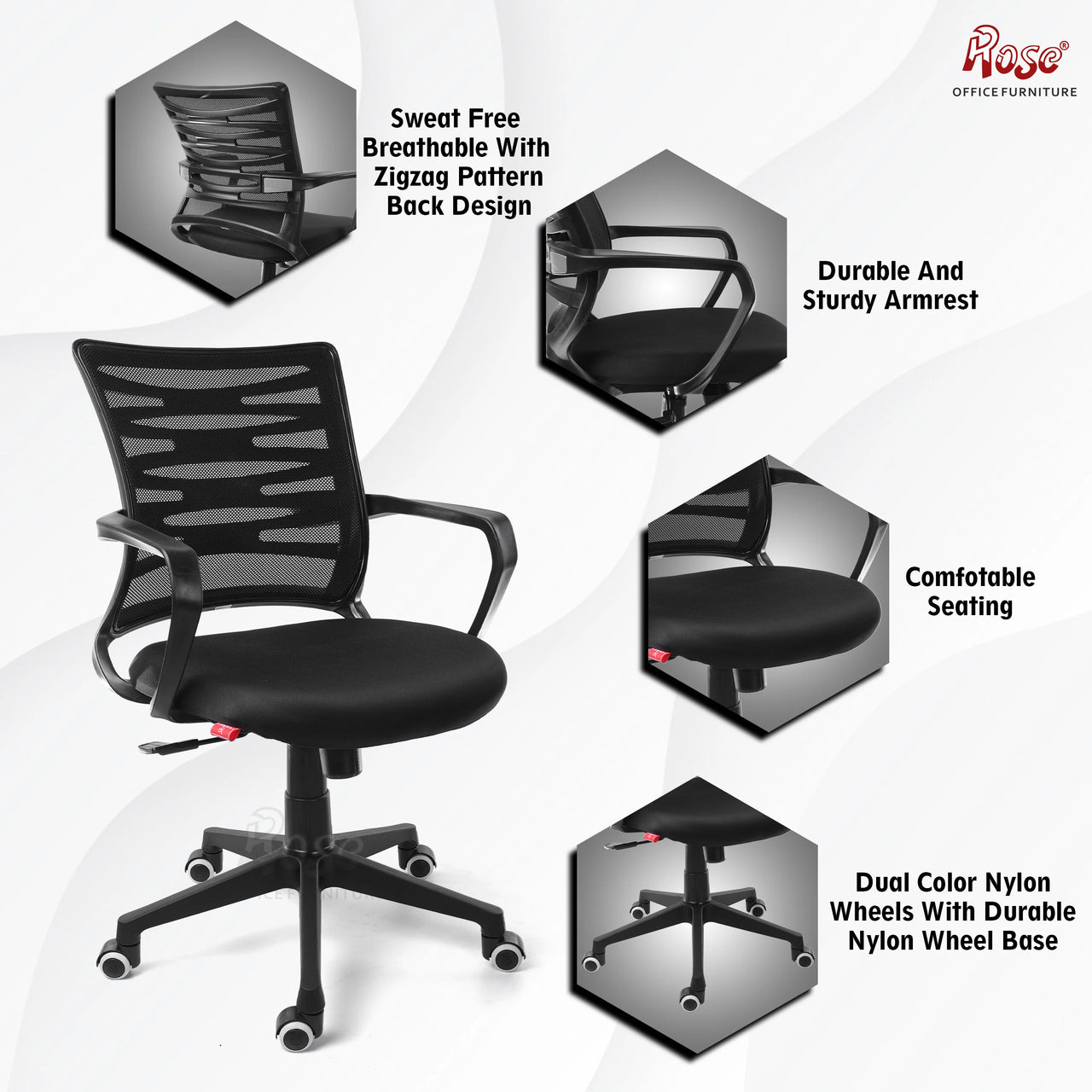 Zigzag Mesh Mid-Back Ergonomic Office Chair
