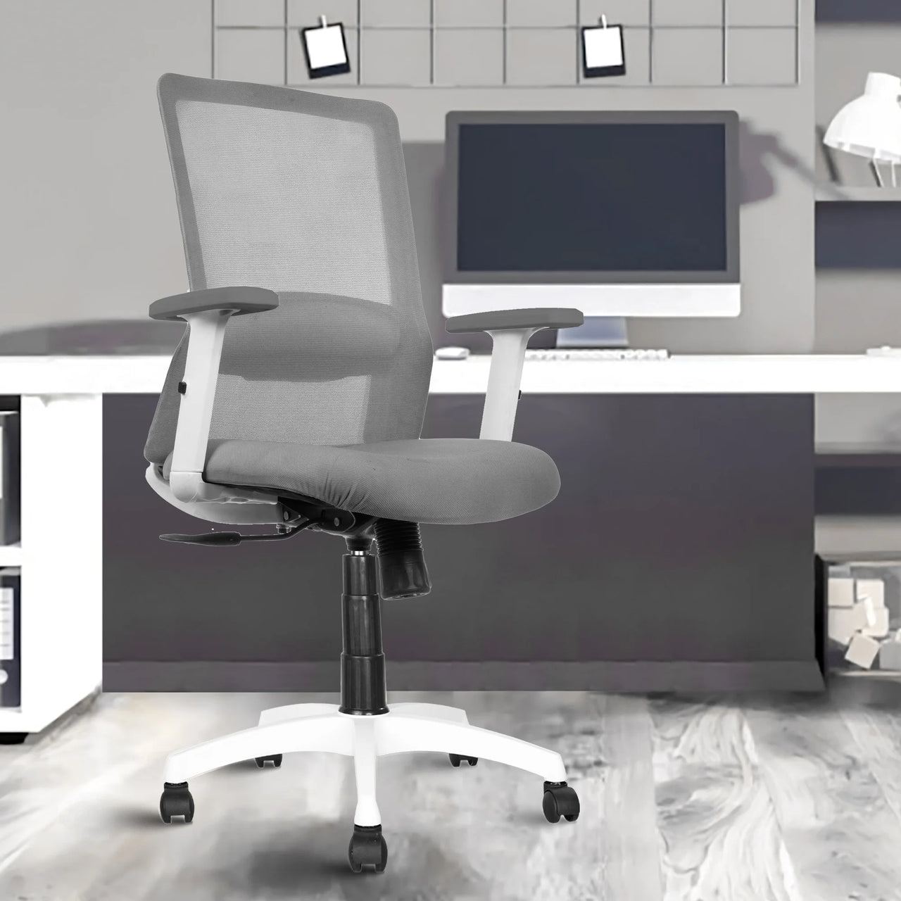 Filo Mesh Mid-Back Ergonomic Office Chair  (White & Grey)