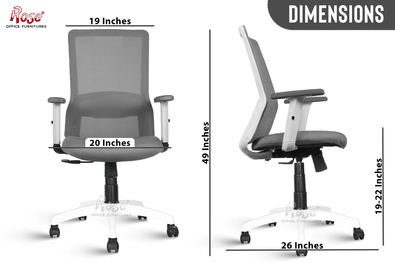 Filo Mesh Mid-Back Ergonomic Office Chair  (White & Grey)