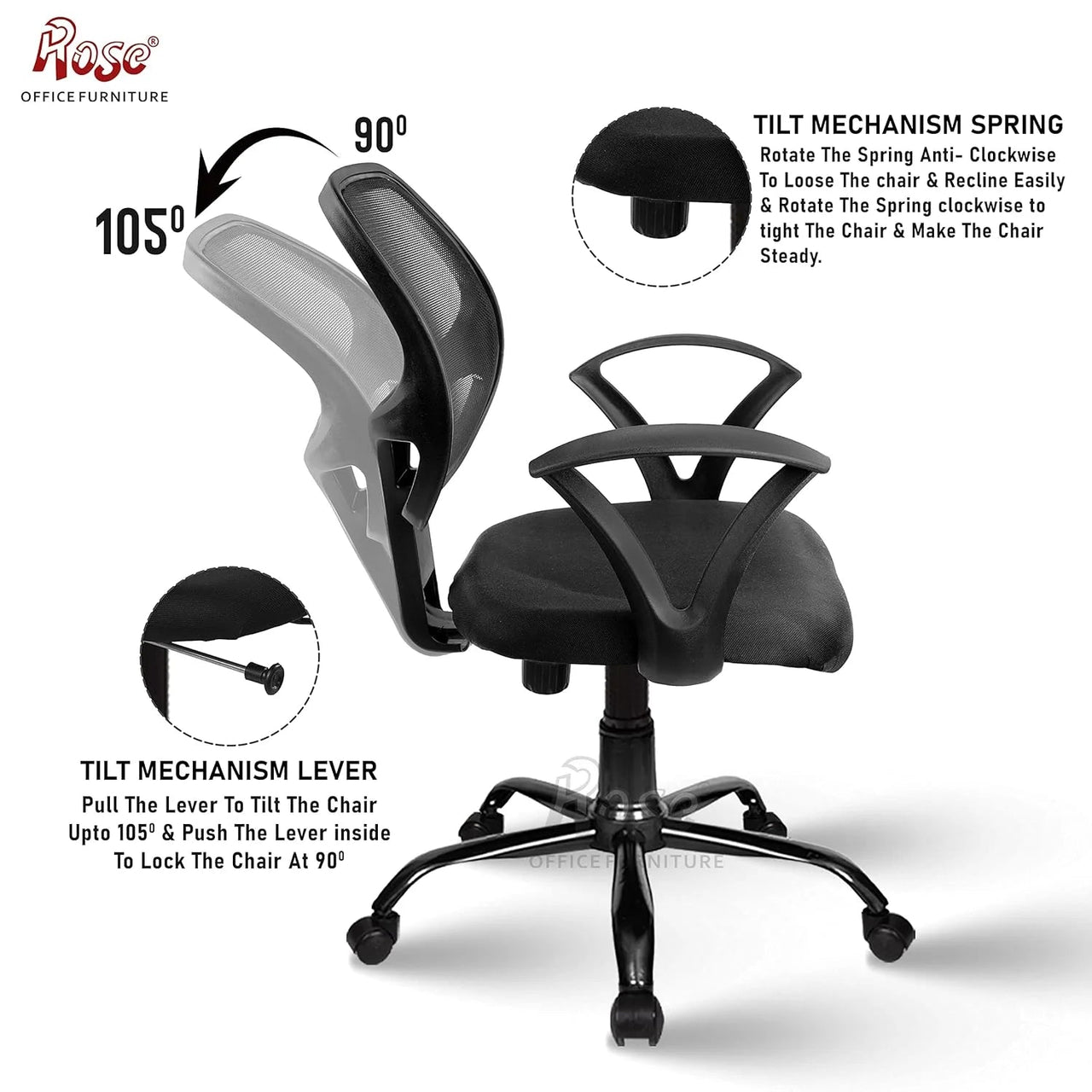 Hippo Mid-Back Ergonomic Office Chair (Black) - ComfyFusion