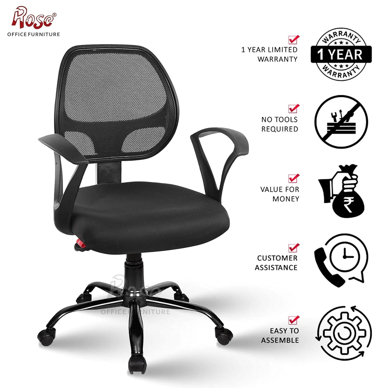 Hippo Mid-Back Ergonomic Office Chair (Black) - ComfyFusion