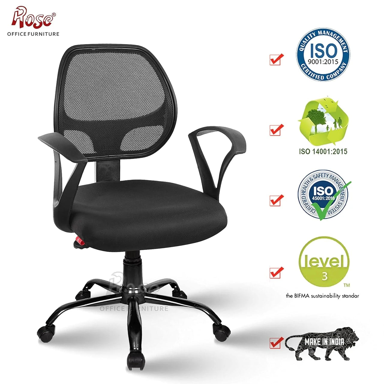 Hippo Mid-Back Ergonomic Office Chair (Black) - ComfyFusion