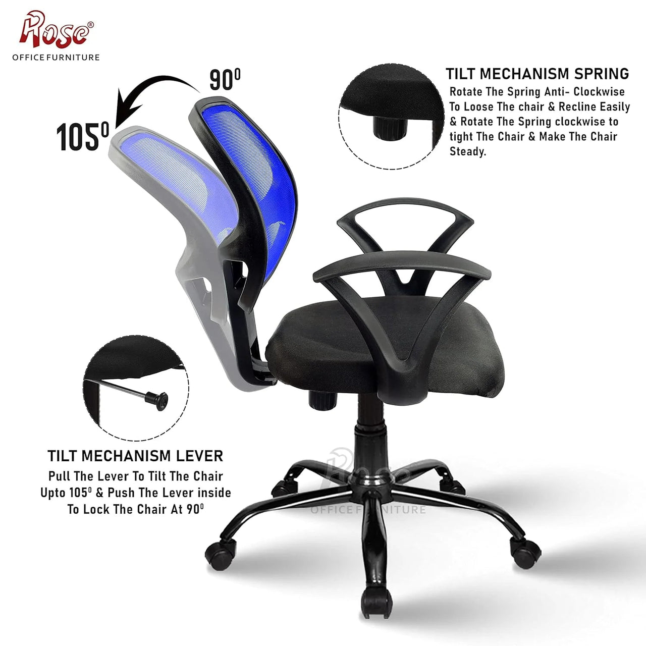 Hippo Mid-Back Ergonomic Office Chair  (Blue) - ComfyFusion