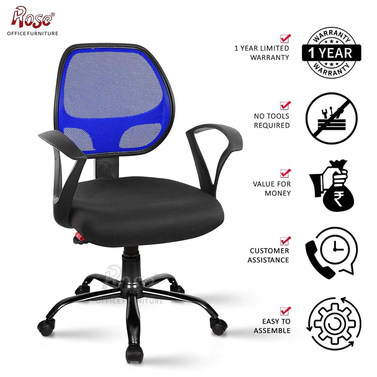 Hippo Mid-Back Ergonomic Office Chair  (Blue) - ComfyFusion