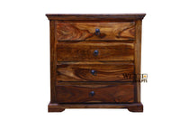 Thumbnail for A antique log furniture Made in Sheesham Wood Console Bed Table 4 Drawer Side Storage Cabinet Medium Size