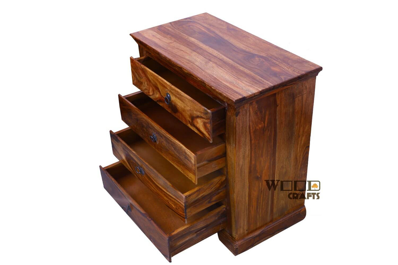 A antique log furniture Made in Sheesham Wood Console Bed Table 4 Drawer Side Storage Cabinet Medium Size