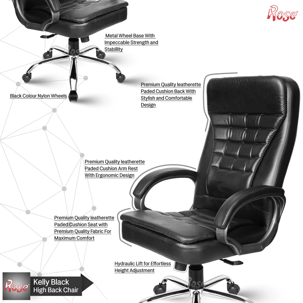 Kelly Leatherette Executive High Back Revolving Office Chair (Black)