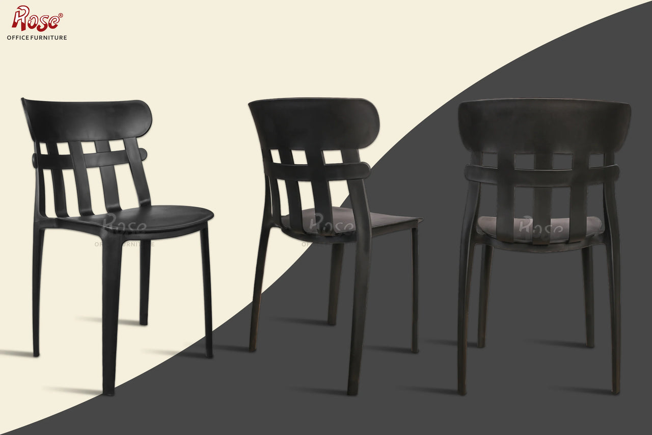 Aux Cafe Plastic Chairs| Restaurant Chair with Backrest (Black)