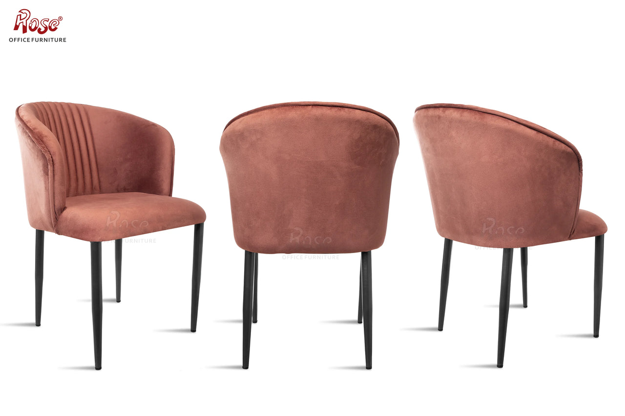 Fire Cafe Chair | Modern Velvet Dining Chair (Coral Pink)