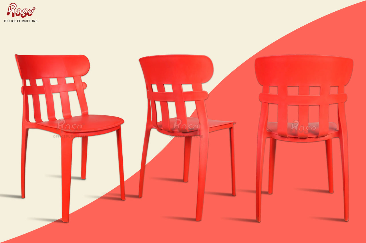 Aux Cafe Plastic Chairs |  Restaurant Chair with Backrest (Red)