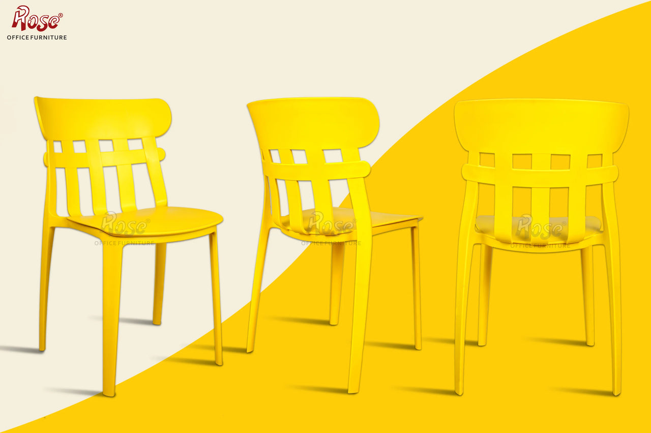 Aux Cafe Plastic Chairs | Restaurant Chair with Backrest  (Yellow)