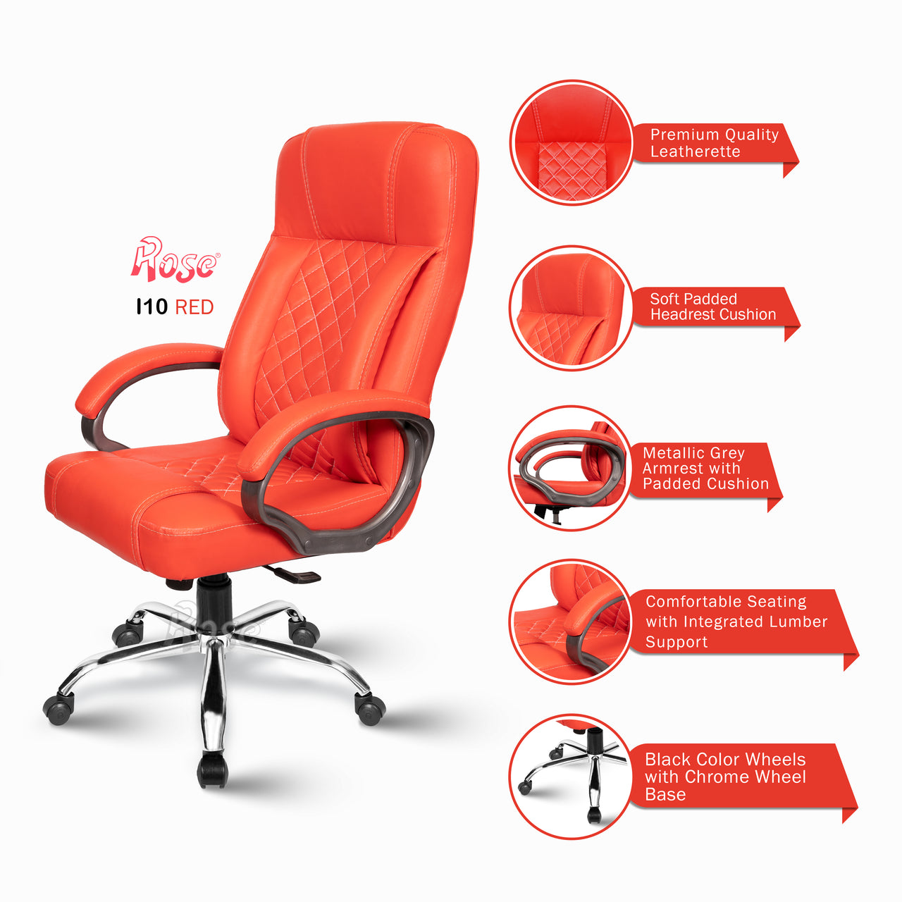 I10 Leatherette Executive High Back Revolving Office Chair (Red)