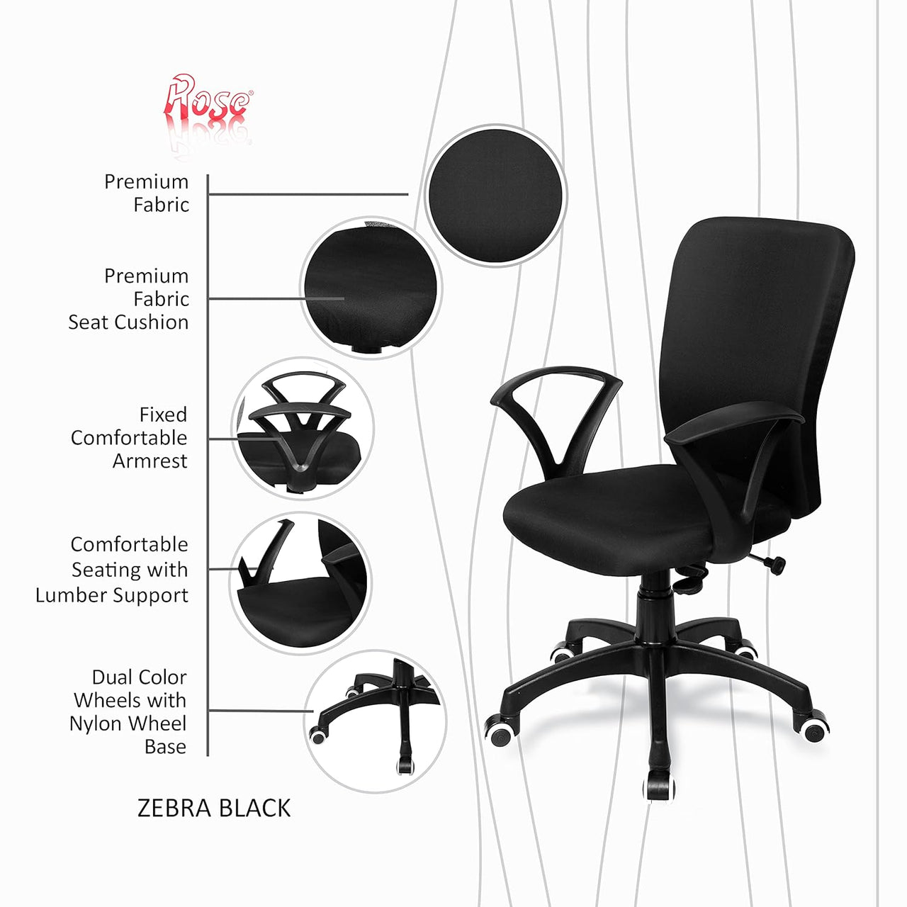 Zebra Office/Study/Revolving Computer Chair (Black) - ComfyFusion