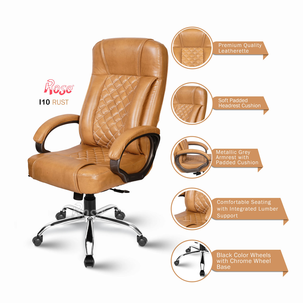 I10 Leatherette Executive High Back Revolving Office Chair (Rust)