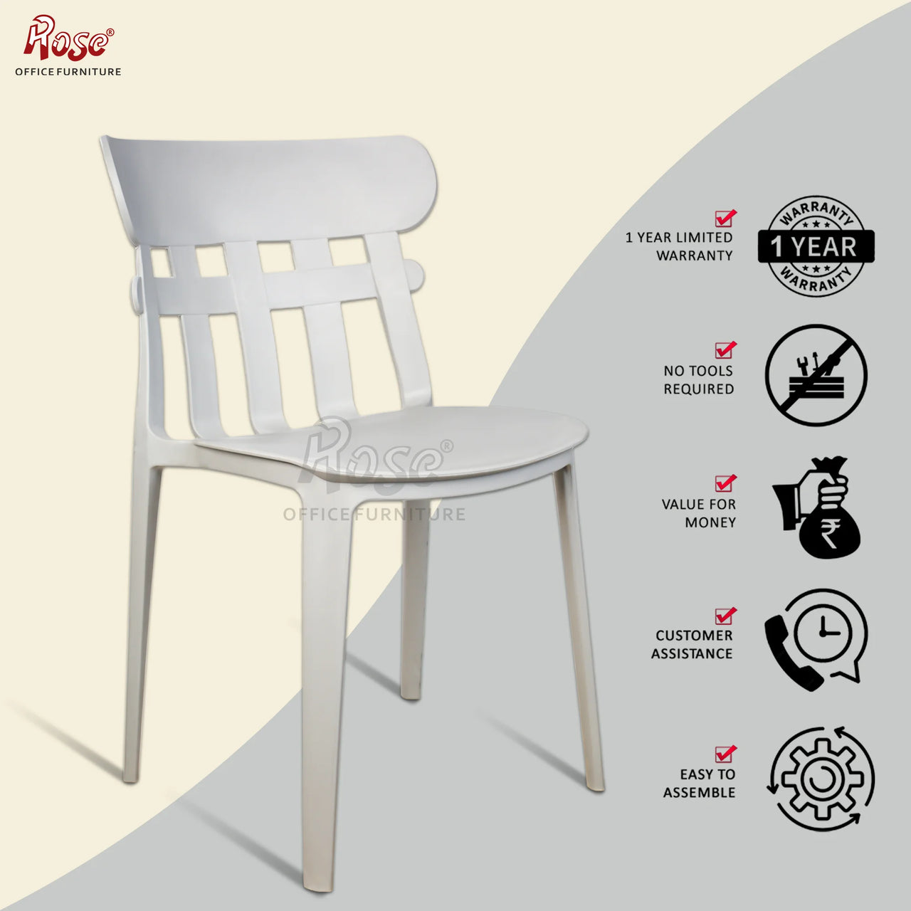 Aux Cafe Plastic Chairs | Restaurant Chair with Backrest (Grey)
