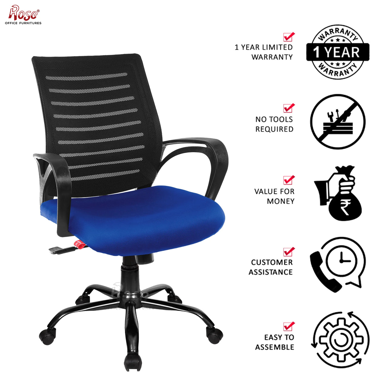 Mesh Mid-Back Ergonomic Office Chair (Elite) (Blue)