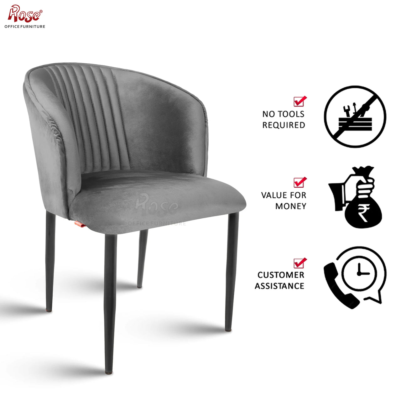 Fire Cafe Chair | Modern Velvet Dining Chair (Mouse Gray)