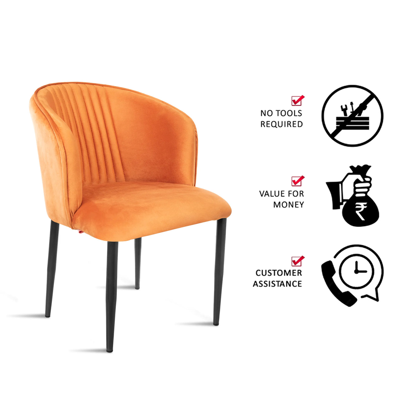 Fire Cafe Chair | Modern Velvet Dining Chair (Apricot Orange (Set of 1))