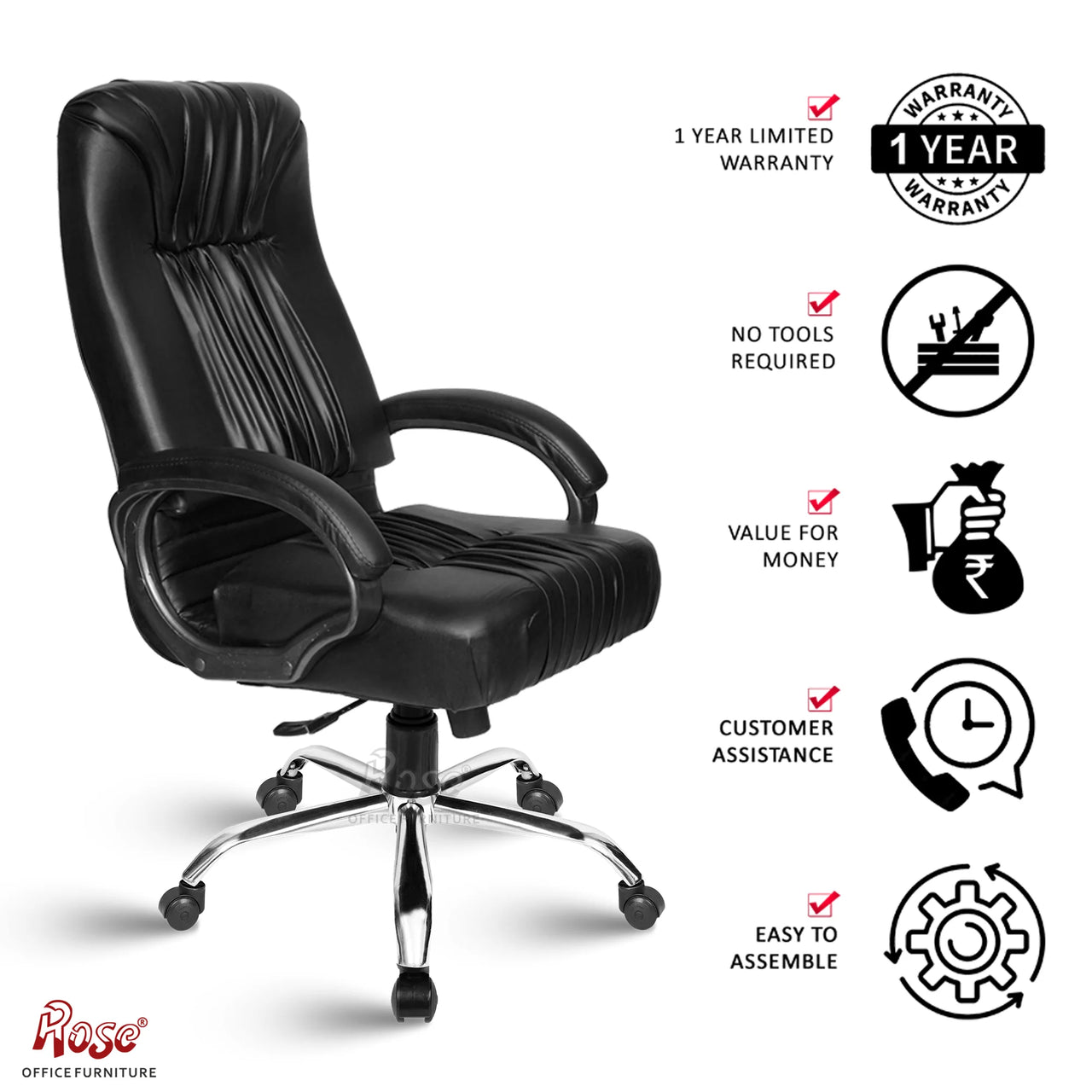 Black Beauty Leatherette Executive High Back Revolving Office Chair (Black)