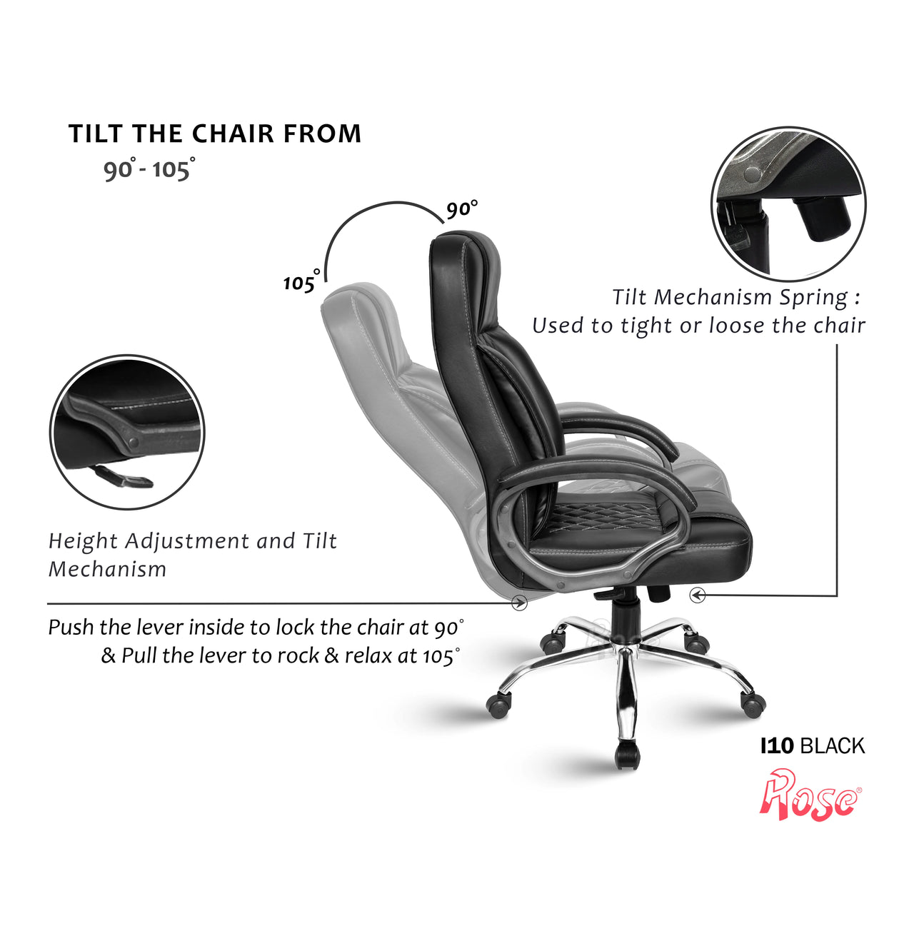 I10 Leatherette Executive High Back Revolving Office Chair (Black)