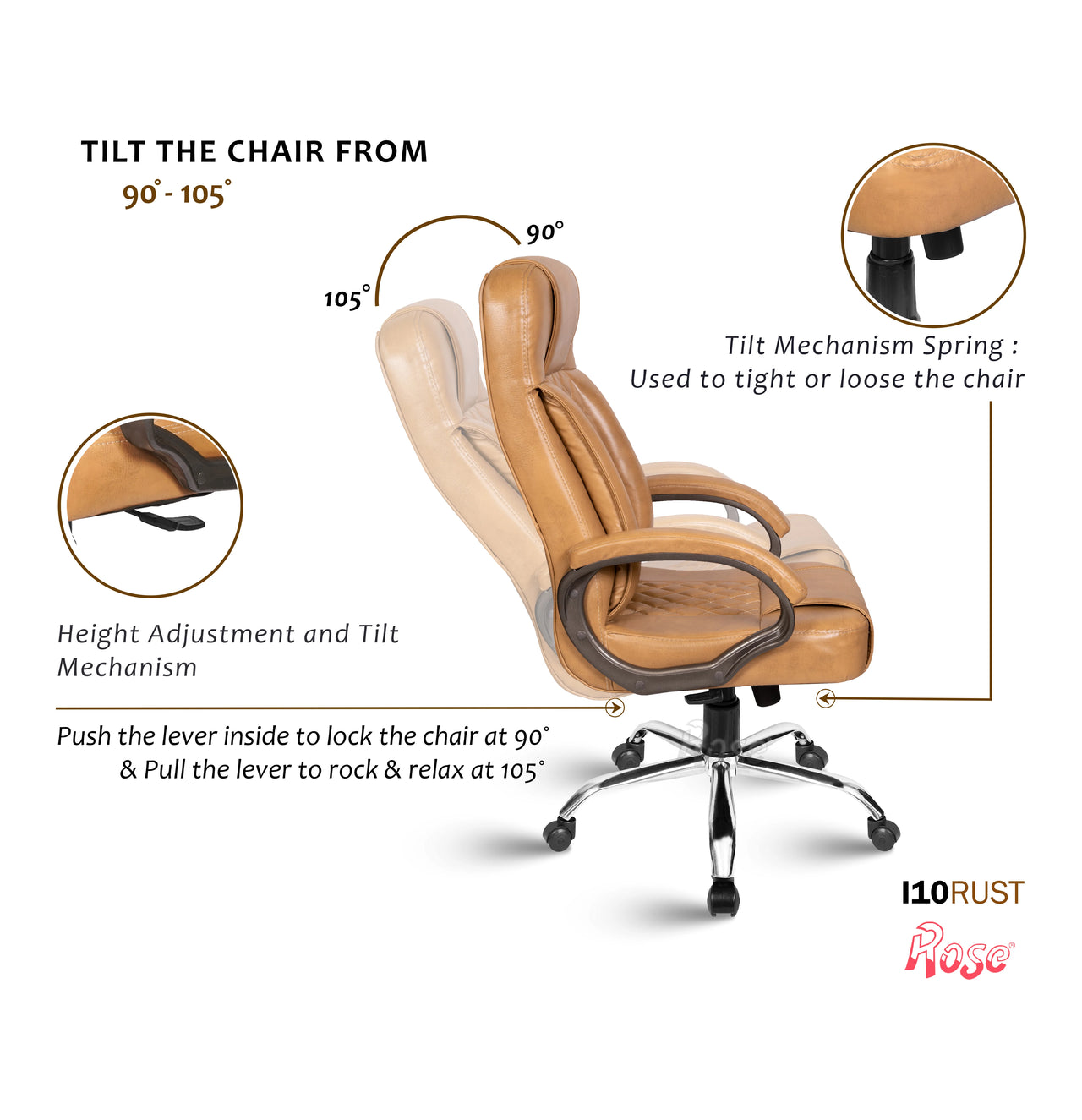 I10 Leatherette Executive High Back Revolving Office Chair (Rust)