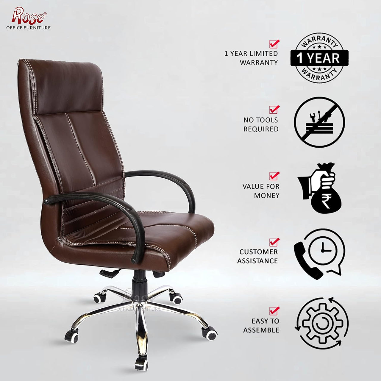 Zeta Executive High Back Chair (Brown) - ComfyFusion