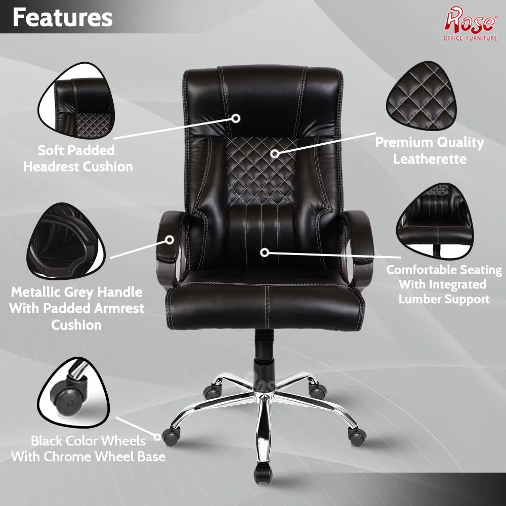 Iran Leatherette Executive Mid Back/High Back Revolving Office Chair (Black, High Back)