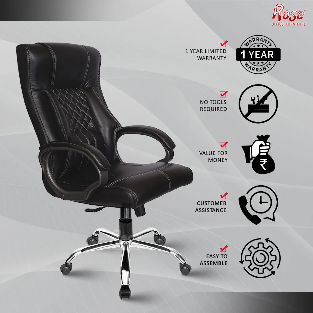 Iran Leatherette Executive Mid Back/High Back Revolving Office Chair (Black, High Back)