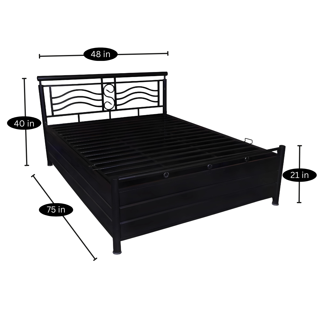 Ajoy Hydraulic Storage Double Metal Bed (Color - Black)