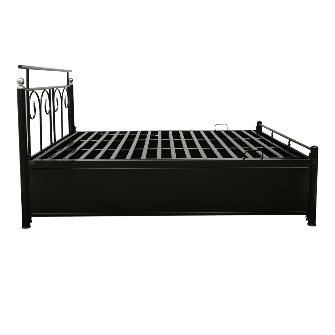 Colin Hydraulic Storage King Metal Bed (Color - Black) with Designer Headrest