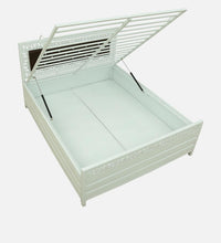 Thumbnail for Cuba Hydraulic Storage King Metal Bed with Brown Cushion Headrest (Color - White)