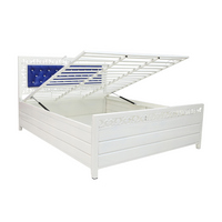 Thumbnail for Cuba Hydraulic Storage King Metal Bed with Blue Cushion Headrest (Color - White)