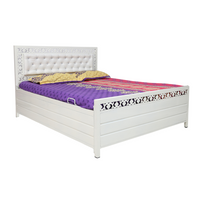 Thumbnail for Cuba Hydraulic Storage Queen Metal Bed with White Cushion Headrest (Color - White)