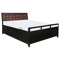 Thumbnail for Heath Hydraulic Storage Queen Metal Bed with Brown Cushion Headrest (Color - Black)
