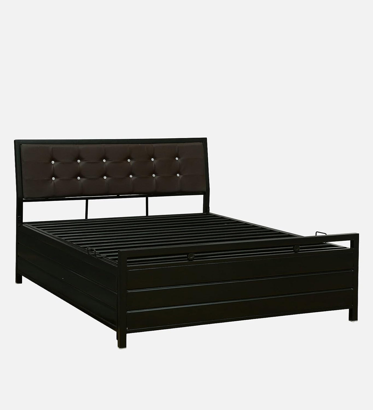 Heath Hydraulic Storage Single Metal Bed with Black Cushion Headrest (Color - Black)