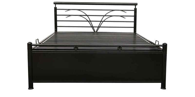Caves Hydraulic Storage Single Metal Bed (Color - Black) with Designer Headrest