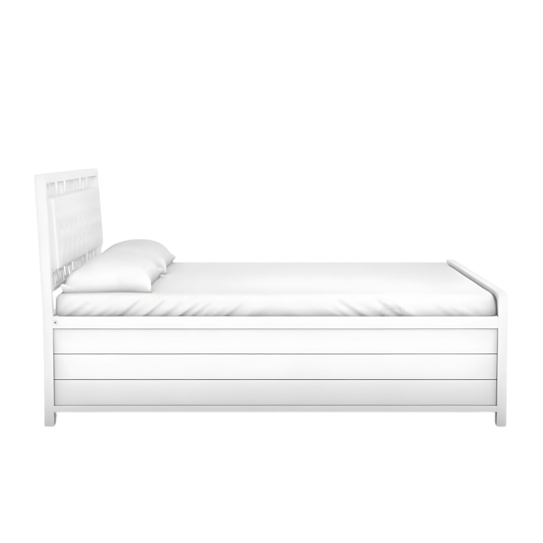 Cuba Hydraulic Storage Double Metal Bed with White Cushion Headrest (Color - White)