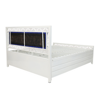 Thumbnail for Cuba Hydraulic Storage Queen Metal Bed with Blue Cushion Headrest (Color - White)