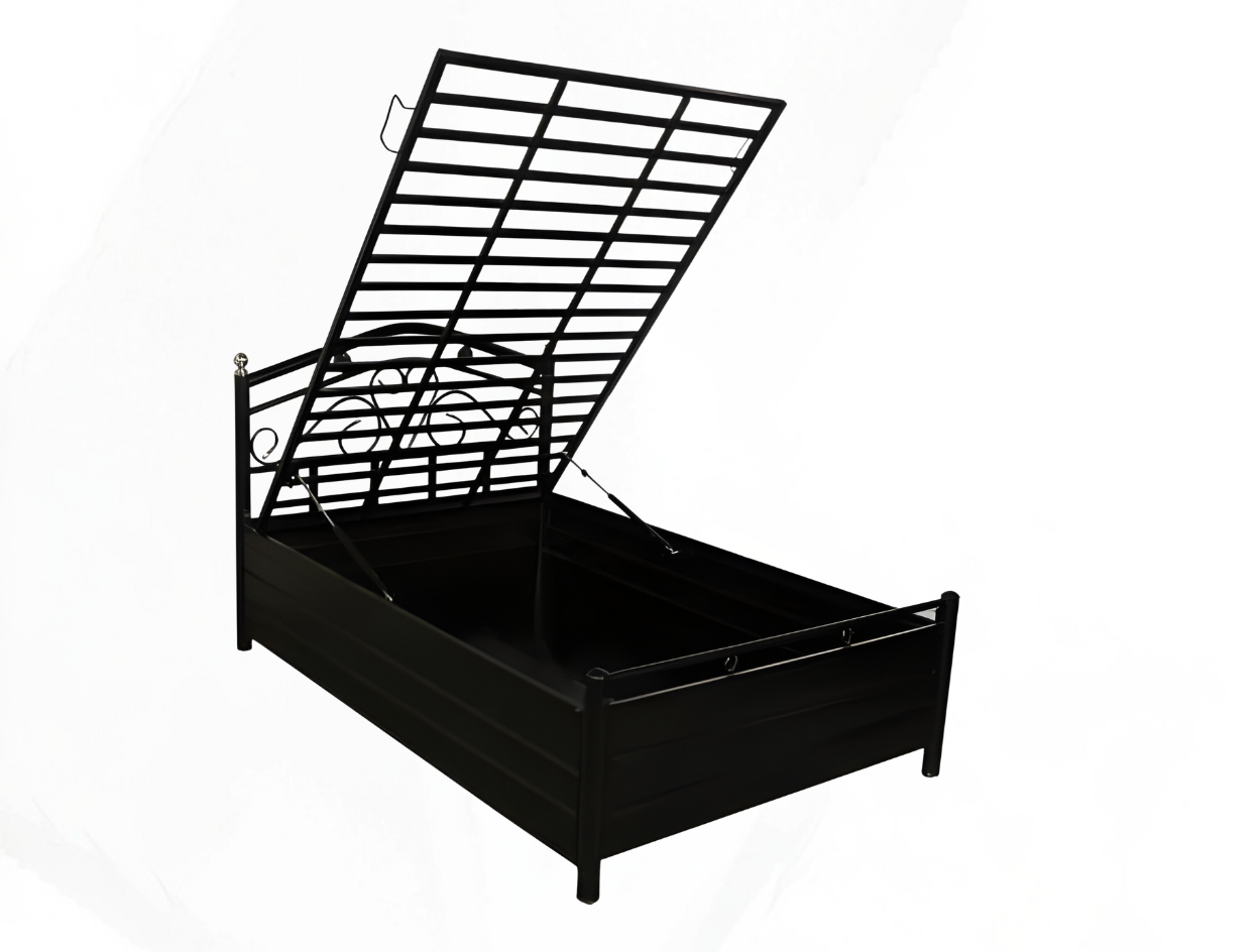 Dove Hydraulic Storage Queen Metal Bed (Color - Black) with Designer Headrest