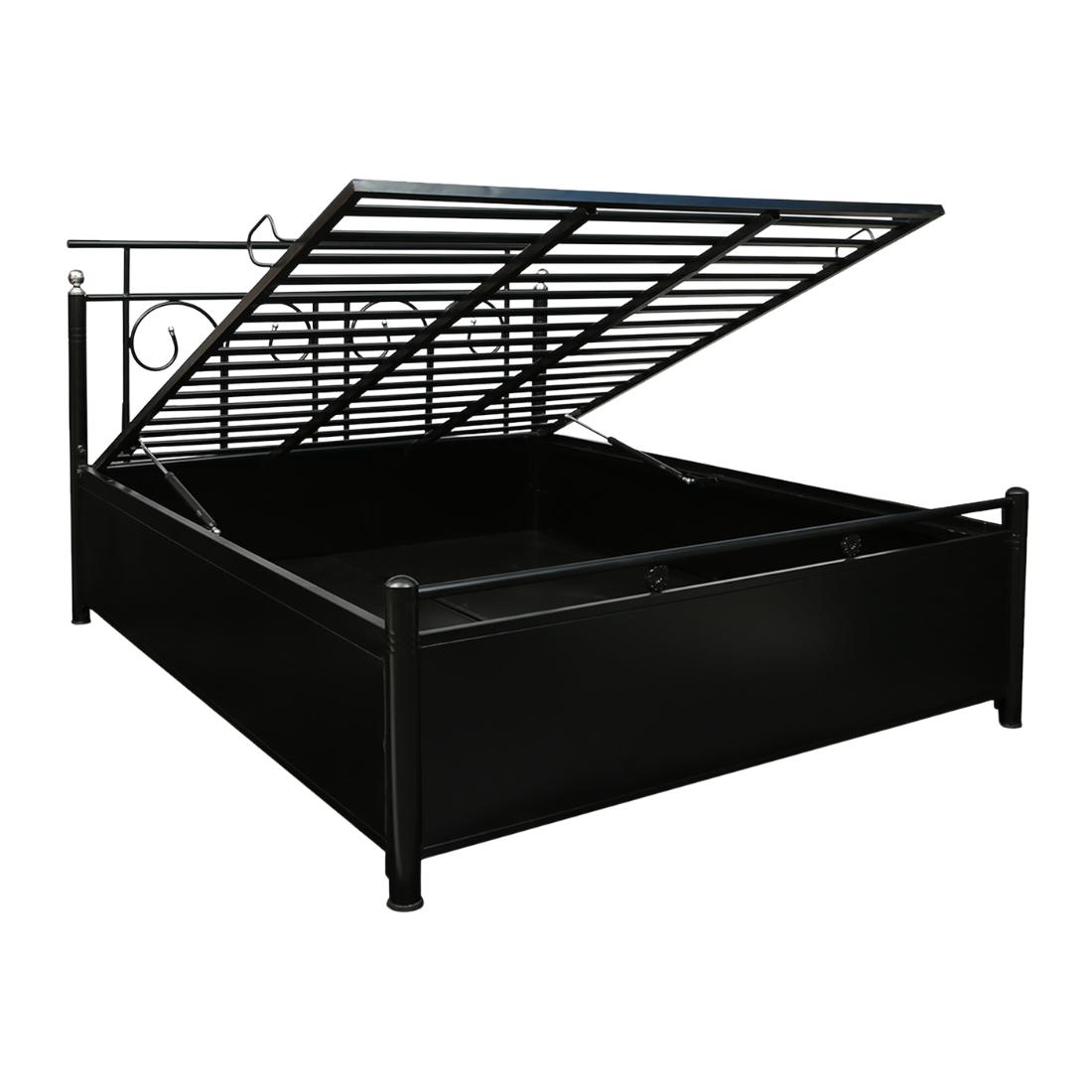 Colin Hydraulic Storage Single Metal Bed (Color - Black) with Designer Headrest
