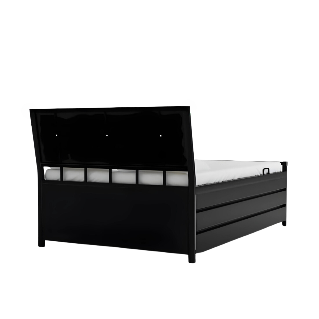 Heath Hydraulic Storage Queen Metal Bed with Golden Cushion Headrest (Color - Black)