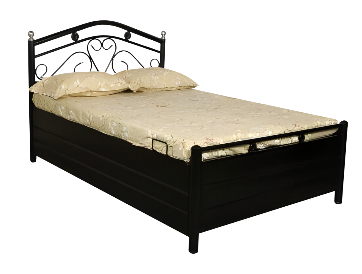 Dove Hydraulic Storage Single Metal Bed (Color - Black) with Designer Headrest