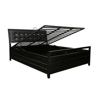 Thumbnail for Heath Hydraulic Storage Queen Metal Bed with Black Cushion Headrest (Color - Black)