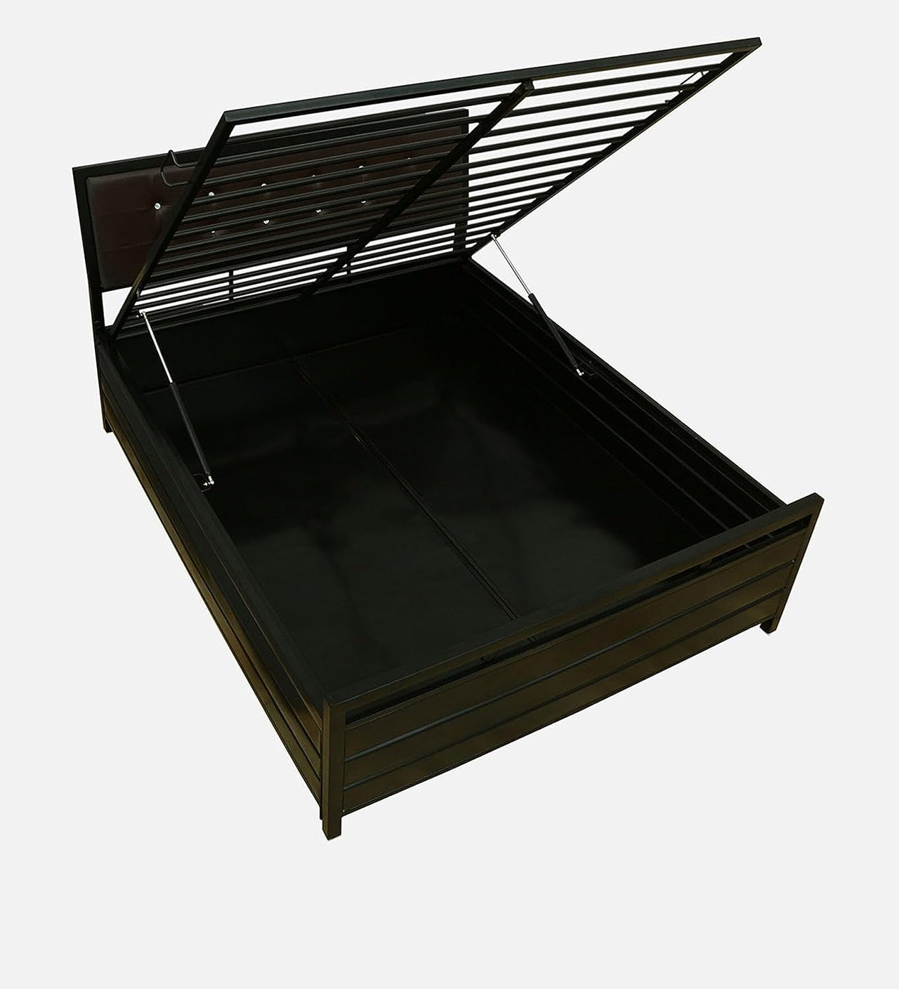 Heath Hydraulic Storage Queen Metal Bed with Black Cushion Headrest (Color - Black)