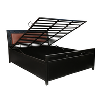 Thumbnail for Daisy Hydraulic Storage Double Metal Bed with Brown Cushion Headrest (Color - Black)
