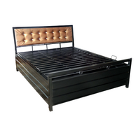 Thumbnail for Heath Hydraulic Storage Double Metal Bed with Golden Cushion Headrest (Color - Black)