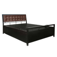 Thumbnail for Heath Hydraulic Storage Double Metal Bed with Brown Cushion Headrest (Color - Black)
