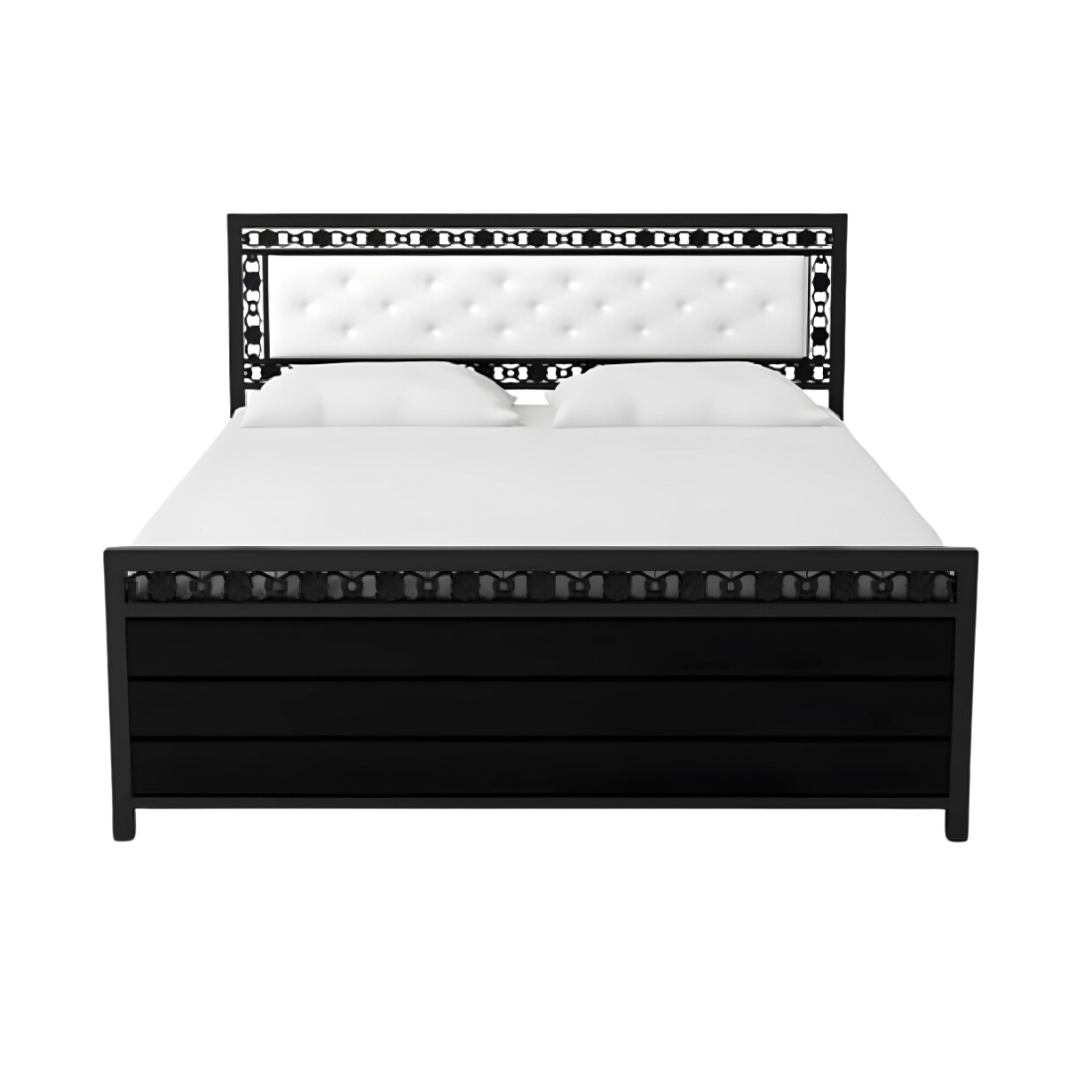 Cuba Hydraulic Storage Single Metal Bed with White Cushion Headrest (Color - Black)